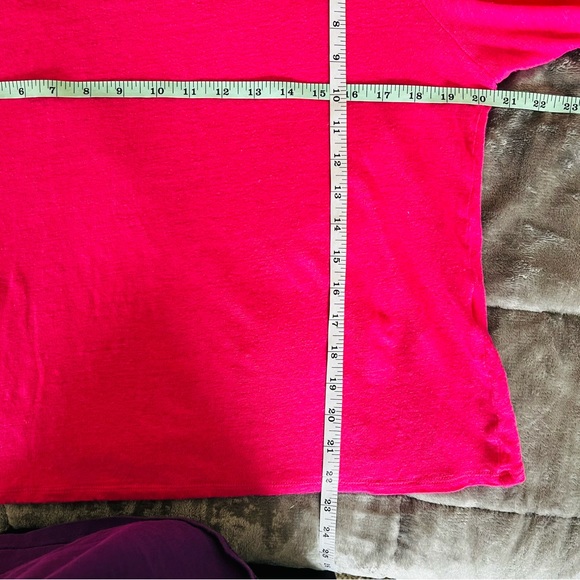 Chico’s Flutter Sleeve Top Sz 2 US Large Pink Blouse 100% Linen Embroidered Neck - Picture 9 of 9